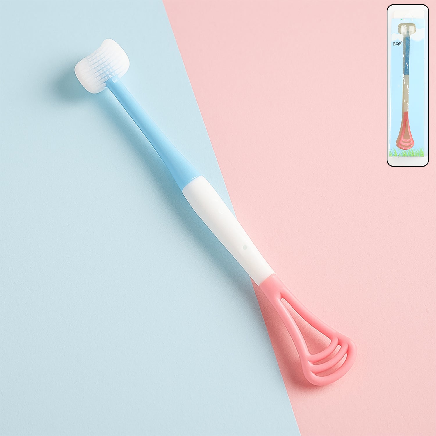2-in-1 Baby Tongue Cleaner And Oral Massager Stick With Soft Silicone Brush Head