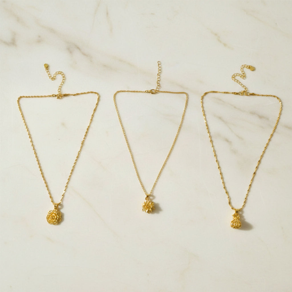 Elegant Gold Finish Floral  Traditional Pendant Necklace (1 Pc Mix Design)