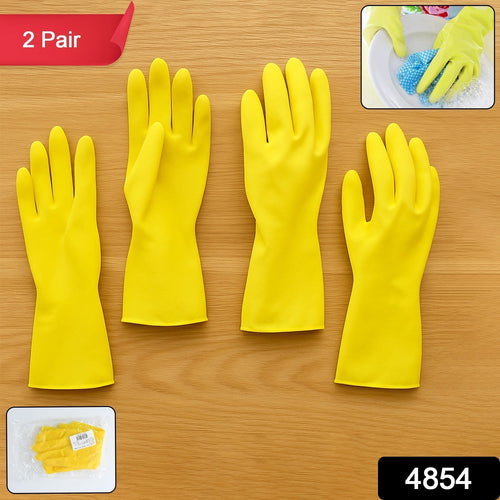 4854 2 Pair Med Yellow Gloves For Types Of Purposes Like Washing Utensils Gardening And Cleaning Toilet Etc.
