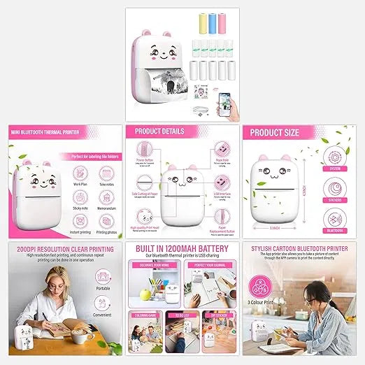 Bluetooth Mini Printer for Students | Inkless Wireless Thermal Printer (Black & White)